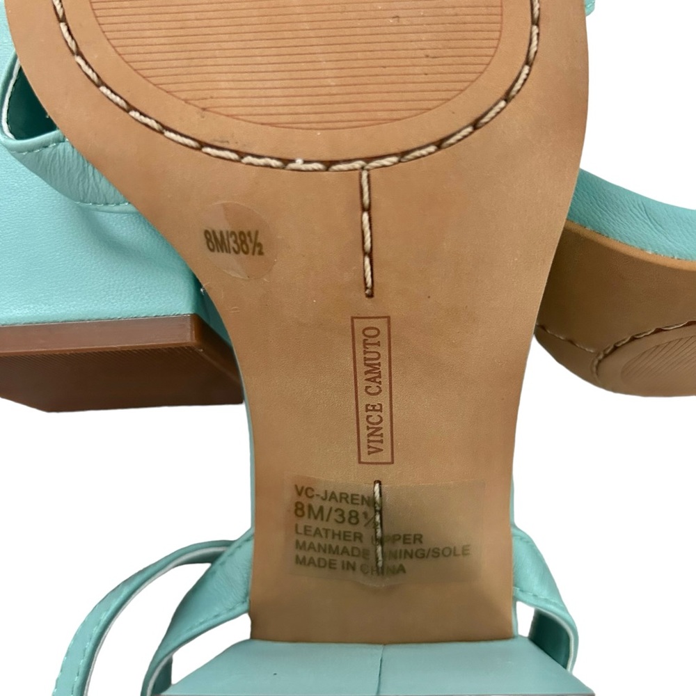 VINCE CAMUTO Jarenn Leather Pale Turquoise Block Heel Sandals 8 - Picture 7 of 9